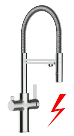 Niederdruck 3 Wege Wasserhahn Küchenarmatur Spültischmischer FC Verchromt, Mit 360° Schwenkbarem Stahlfeder Auslauf Und Abnehmbare 2 Strahl Handbrause