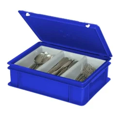 Besteckkoffer Mit 3-Mulden-Einsatz, Inhalt Je Mulde Ca. 2 Liter, Blau, LxBxH 400 X 300 X 130 Mm