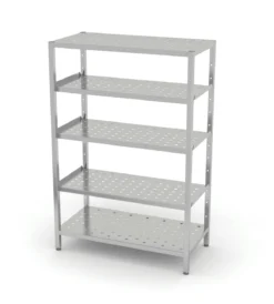 Edelstahl Gastro-Lagerregal Mit 5 Verstellbaren (perforierten) Ablagefächern | AISI 430 Qualität | HxBxT 180x140x40